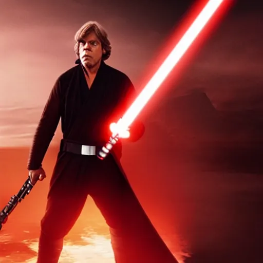 Image similar to A film still of Luke skywalker as a sith lord realistic,detailed