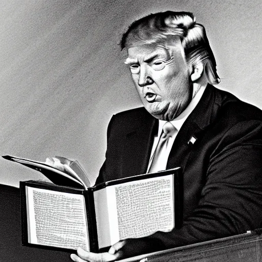 Prompt: donald trump reading the bible