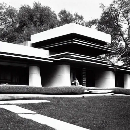 Image similar to frank lloyd wright, black and white photo