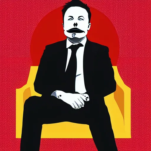 Image similar to Elon Musk in a suit wearing a moustache, digital art, pop art