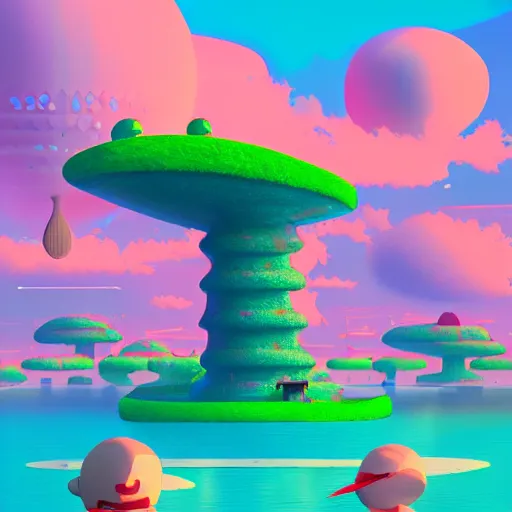 Image similar to yoshi island by beeple