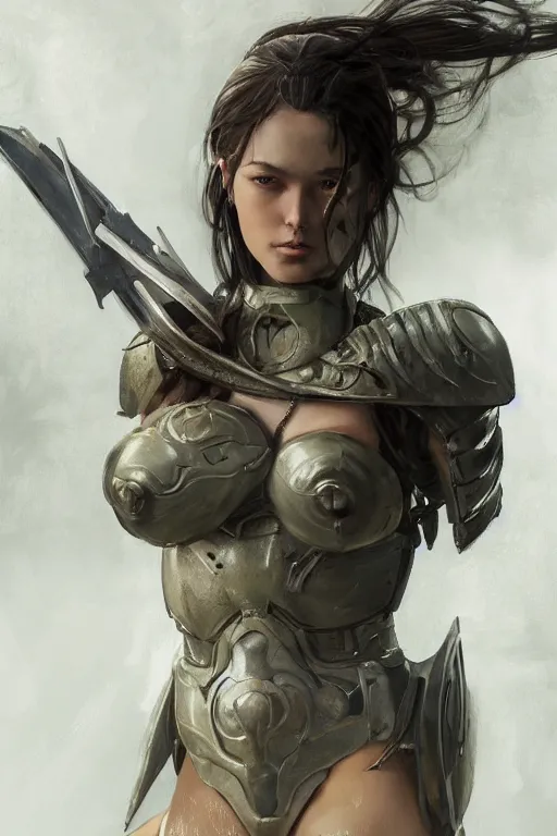 Prompt: a photorealistic painting of an attractive young female, partially clothed in battle armor, olive skin, long dark hair, beautiful bone structure, symmetrical facial features, intricate, elegant, digital painting, concept art, illustration, sharp focus, from Metal Gear, in the style of Ruan Jia and Mandy Jurgens and GregRutkowski and William-Adolphe Bouguerea