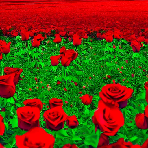 Image similar to photo of a beautiful field of roses with a dark tower in the center. night. photorealism. 4 k. national geographic. high detail