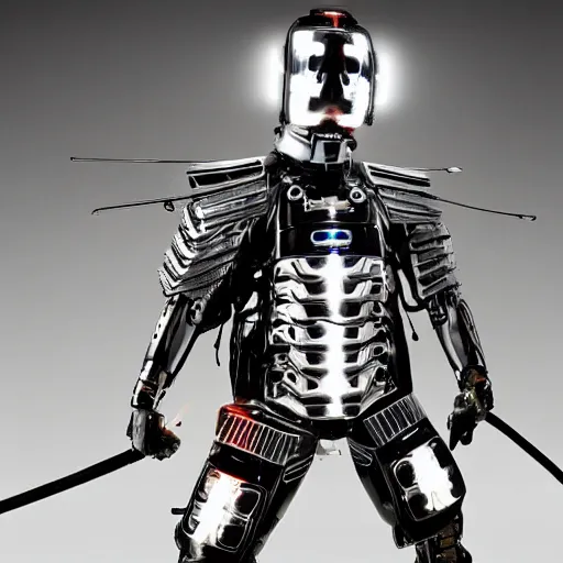 Prompt: photo of a cybernetic samurai, leds