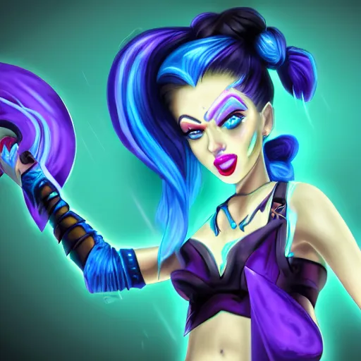 Image similar to digital artwork of jinx from league of legends