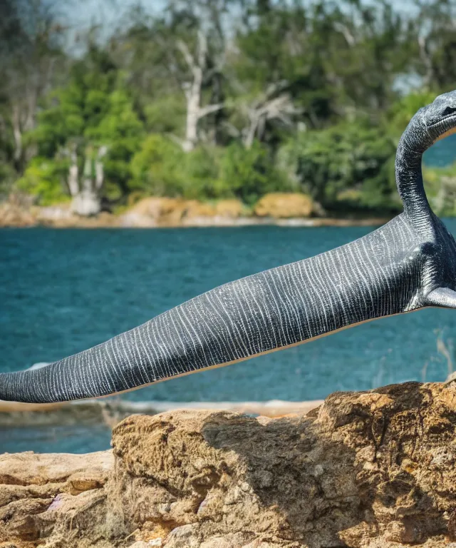 Image similar to high quality presentation photo of a plesiosaurus, photography 4k f1.8 anamorphic bokeh 4k Canon Nikon