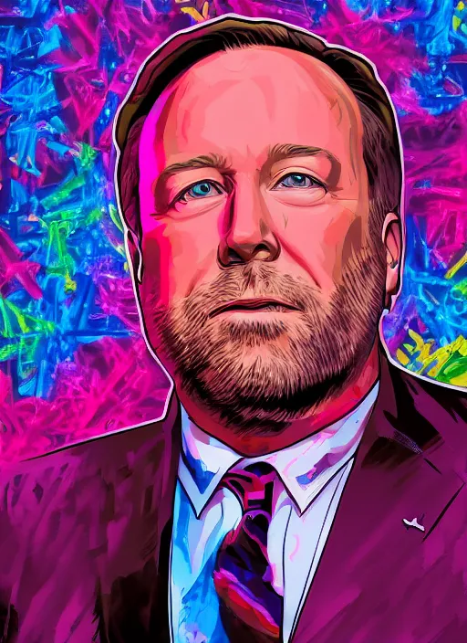 Image similar to alex jones by Zbigniew Brzezinski and lisa frank