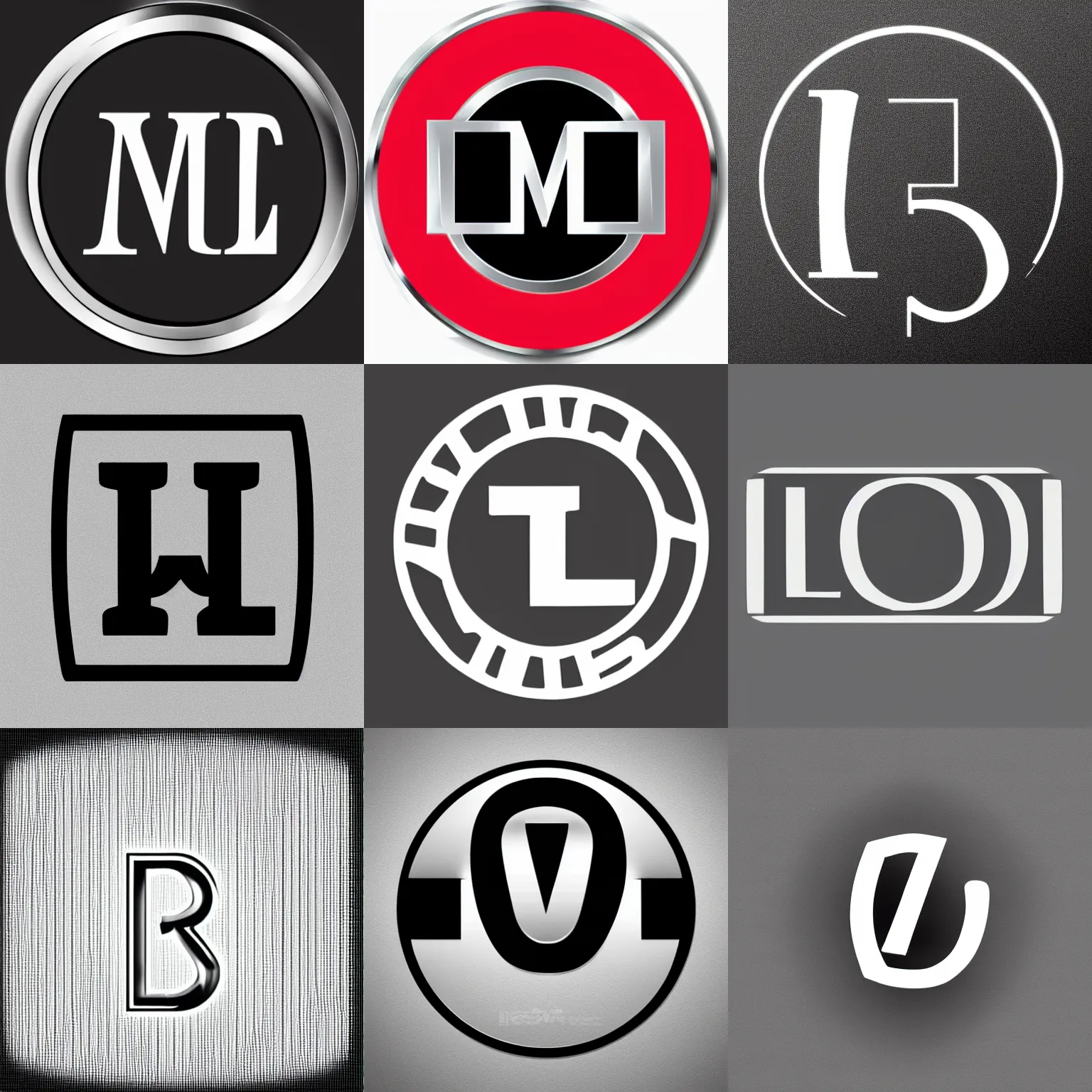 Prompt: a vector logo made of silver with the letters l and the letter m inside a circle black background