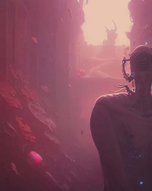 Image similar to highly detailed surreal vfx portrait of a lobsterpunk grim reaper, stephen bliss, unreal engine, greg rutkowski, loish, rhads, beeple, makoto shinkai and lois van baarle, ilya kuvshinov, rossdraws, tom bagshaw, alphonse mucha, global illumination, detailed and intricate environment