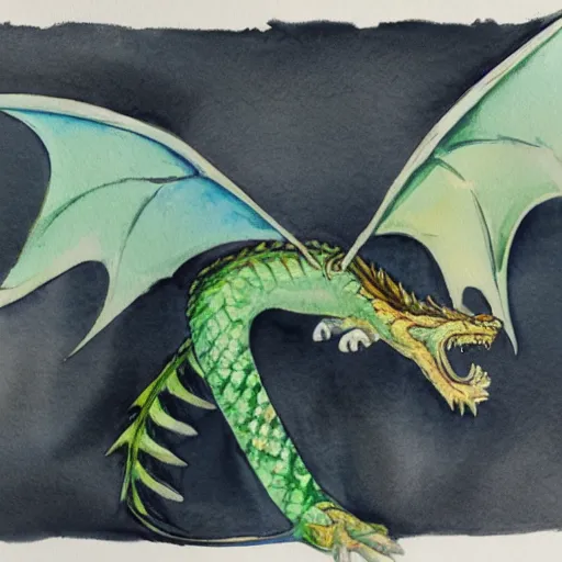 Prompt: watercolor painting of a dragon