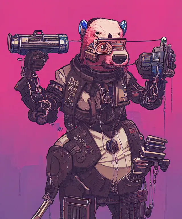 Image similar to a portrait of an anthropomorphic cyberpunk beaver holding a chaingun, cyberpunk!, fantasy, elegant, digital painting, artstation, concept art, matte, sharp focus, illustration, art by josan gonzalez