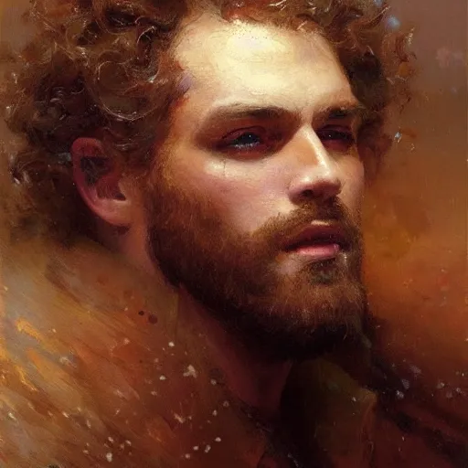 Image similar to A handsome man with a perm, painting by Gaston Bussiere and Greg Rutkowski, trending on artstation, 4k, 8k