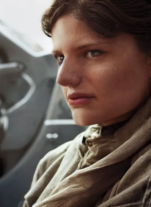 Prompt: closeup portrait of a female auto tech pilot, depth of field, zeiss lens, detailed, symmetrical, centered, fashion photoshoot, by Annie Leibovitz and Steve McCurry, David Lazar, Jimmy Nelsson, Breathtaking, 8k resolution, extremely detailed, beautiful, establishing shot, artistic, hyperrealistic, beautiful face, octane render