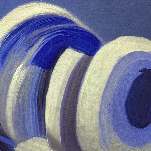 Image similar to a painting of a roll of toilet paper against a dark blue background, impressionist painting