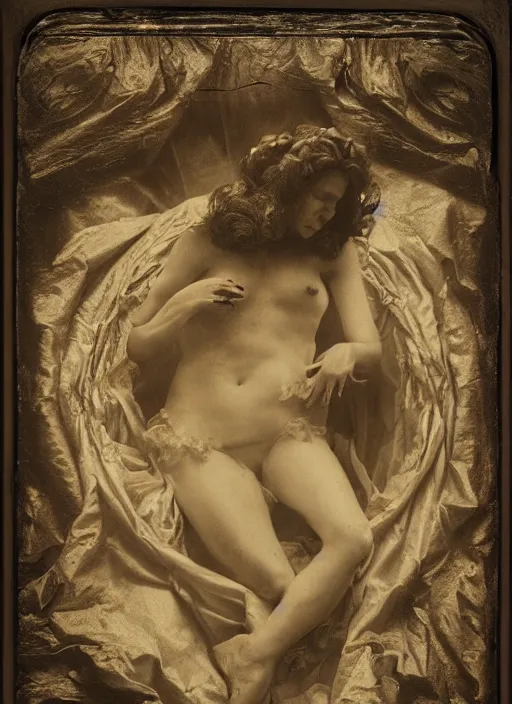 Image similar to old wetplate daguerreotype birth of venus, fractal, intricate, elegant, highly detailed, parallax, leica, medium format, subsurface scattering, by jheronimus bosch and greg rutkowski and louis jacques mande daguerre