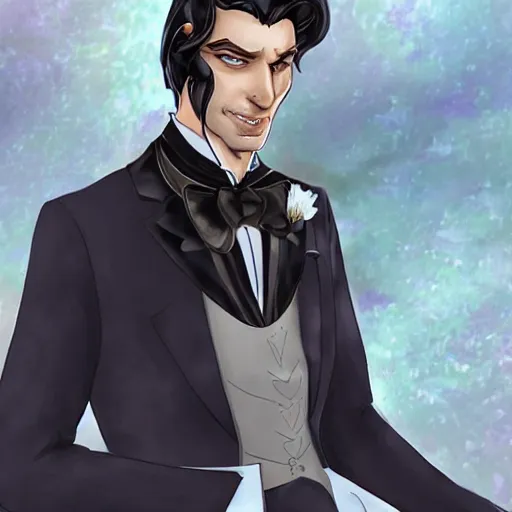 Image similar to older fantasy butler that looks similar to michael kane, full body portrait, handsome, realistic, tarot card style, balding, well dressed, pet rat on shoulder