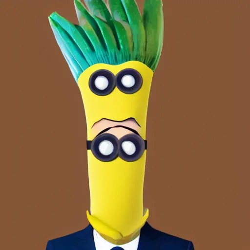 Image similar to banana head, a man wearing a suit banana head