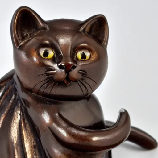 Prompt: elegant seductive anthropomorphic cat figurine wearing a kimono, hand carved brown resin, toggles, very highly detailed, intricate, monotone, shy looking down