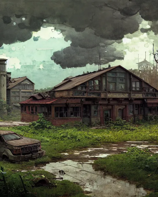 Prompt: a beautiful photorealistic highly detailed coach house city abandoned nature by winslow homer, apocalyptic studio ghibli universe evil postcyberpunk futuristic sci - fi elysian, archdaily, wallpaper, highly detailed, trending on artstation.