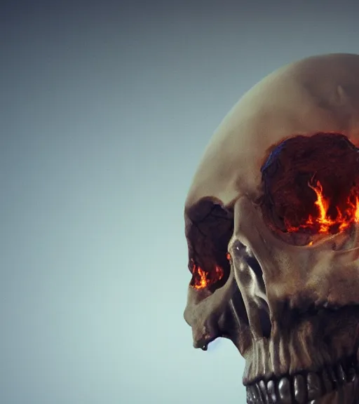 Prompt: burning skull, by zdzislaw beksinski, octane render, unreal engine 5, trending on artstation