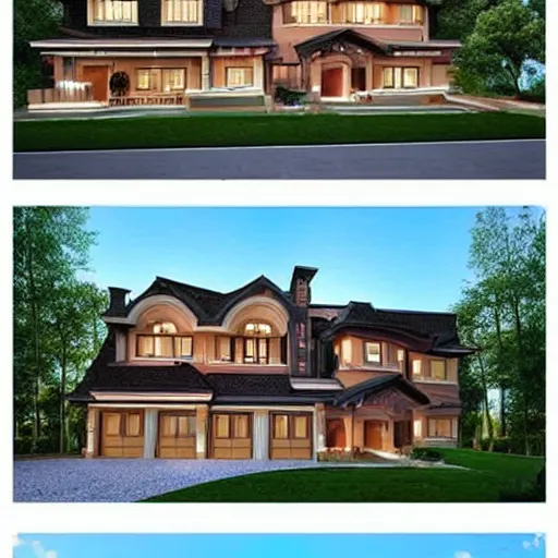 Image similar to a verry cool house that is one floor house with 4 bedrooms and 4 bathrooms and kitchen and a two door garage