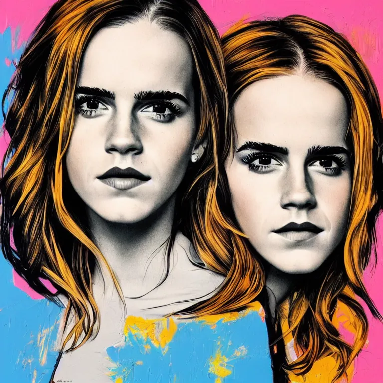 Image similar to Pop-art portrait of Emma Watson in style of Ed King, photorealism