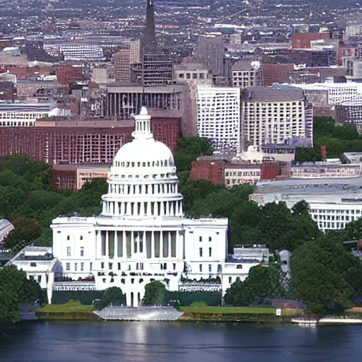 Prompt: United States capital and White House moved to Boston Massachusetts, Ariel view