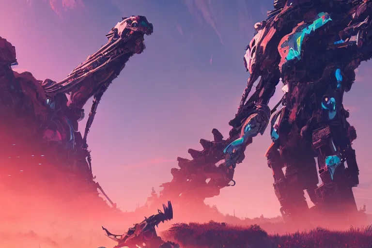 Prompt: stalker machine creature robot of horizon forbidden west horizon zero dawn radiating a glowing aura global illumination ray tracing hdr fanart arstation by ian pesty and alena aenami artworks in 4 k