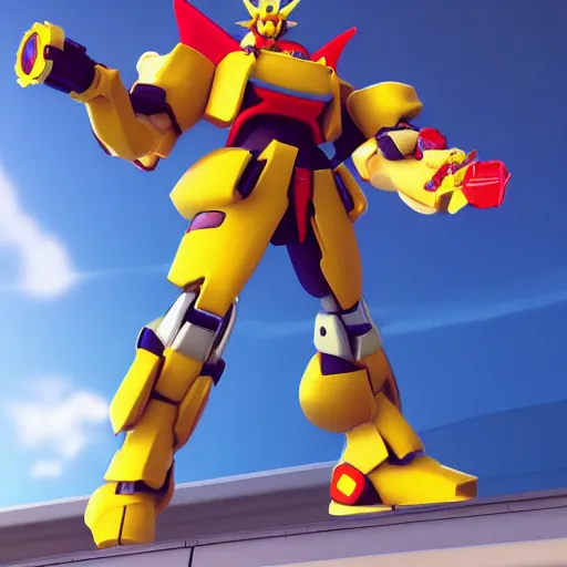 Prompt: A McDonalds Gundam, dynamic pose, greebles, anime, octane render, ultrarealistic