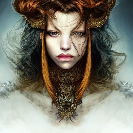 Image similar to portrait, headshot, insanely nice professional hair style, dramatic hair color, digital painting, of a old 17th century, old cyborg merchant, amber jewels, baroque, ornate clothing, scifi, realistic, hyperdetailed, chiaroscuro, concept art, art by Franz Hals and Jon Foster and Ayami Kojima and Amano and Karol Bak,