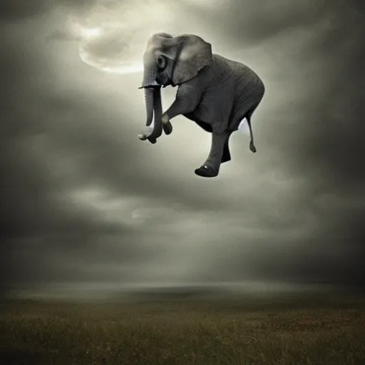 Image similar to elephant falling from a cloud,