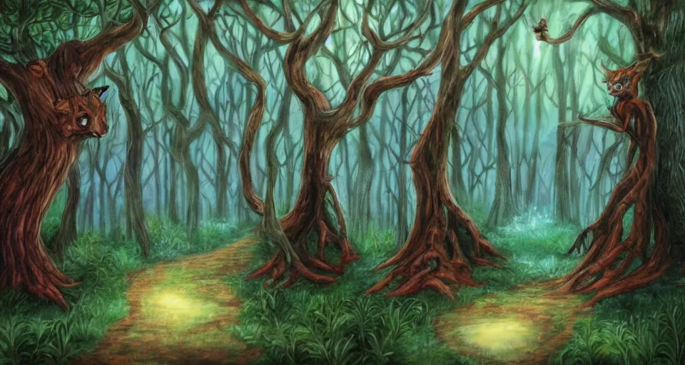 Image similar to Enchanted and magic forest, by schizophrenia patient