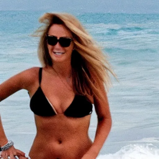 Image similar to donald trump in bikini with long hair