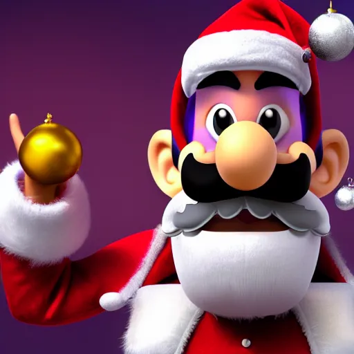 Prompt: a beautiful portrait of waluigi as as santa claus, ultra realistic details, 8 k