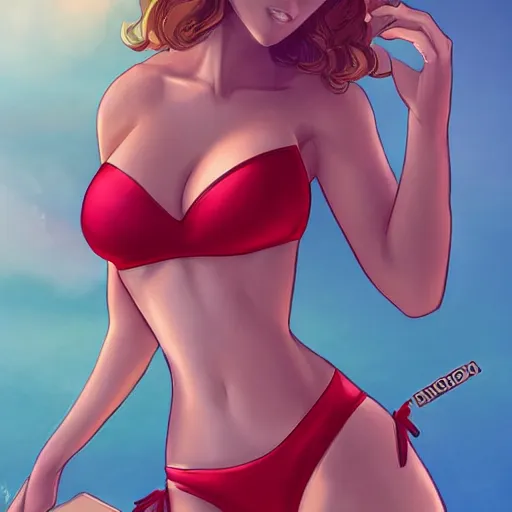 Prompt: a sexy apple wearing a bikini ; character ; digital ; artgerm