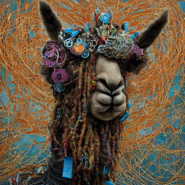 Image similar to llama with dreadlocks, industrial scifi, by mandy jurgens, ernst haeckel, el anatsui, by hsiao, james jean