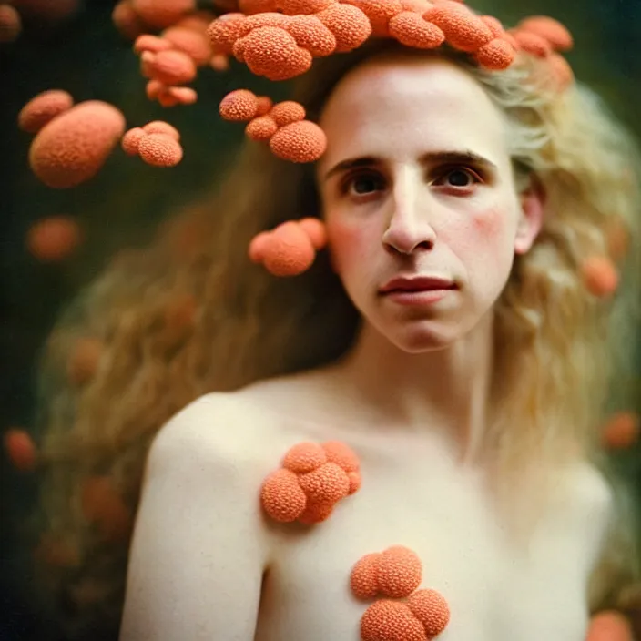 Prompt: Kodak Portra 400, 8K, soft light, volumetric lighting, highly detailed, brit marling style 3/4 ,portrait photo of a beautiful woman how pre-Raphaelites painter, n long elegant intricate ornamental ethereal coral and shells dress, natural skin tone, highly detailed realistic flowers ornament in the upper side of breast, bust with a long beautiful neck , long dark hair are intricate with highly detailed realistic coral and shells, elegant, Realistic, Refined, Highly Detailed, natural outdoor soft pastel lighting colors scheme, outdoor fine art photography, Hyper realistic, photo realistic