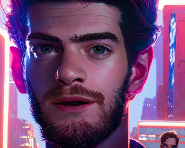 Prompt: highly detailed portrait of andrew garfield, in spider - man : into the spider - verse, stephen bliss, unreal engine, fantasy art by greg rutkowski, loish, rhads, ferdinand knab, makoto shinkai and lois van baarle, ilya kuvshinov, rossdraws, tom bagshaw, global illumination, radiant light, detailed and intricate environment