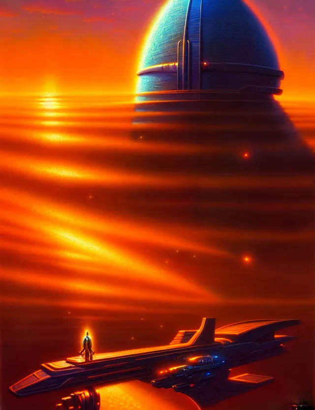Prompt: silhouette of light, holy technology, futuristic, tim hildebrandt, bruce pennington, donato giancola, trending on artstation, cinematic composition, beautiful lighting, hyper detailed, 8 k, oil on canvas