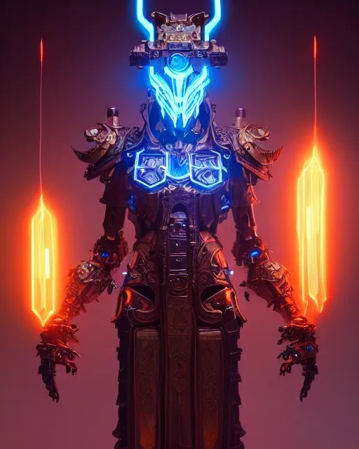 Image similar to diablo action game robot shaman by artgerm, greg rutkowski, alphonse mucha, cgsociety and beeple highly detailed, sharp focus, cinematic lighting, illustration, art, octane render, unreal engine lumen, very coherent. cinematic, hyper realism, high detail, octane render, 8 k