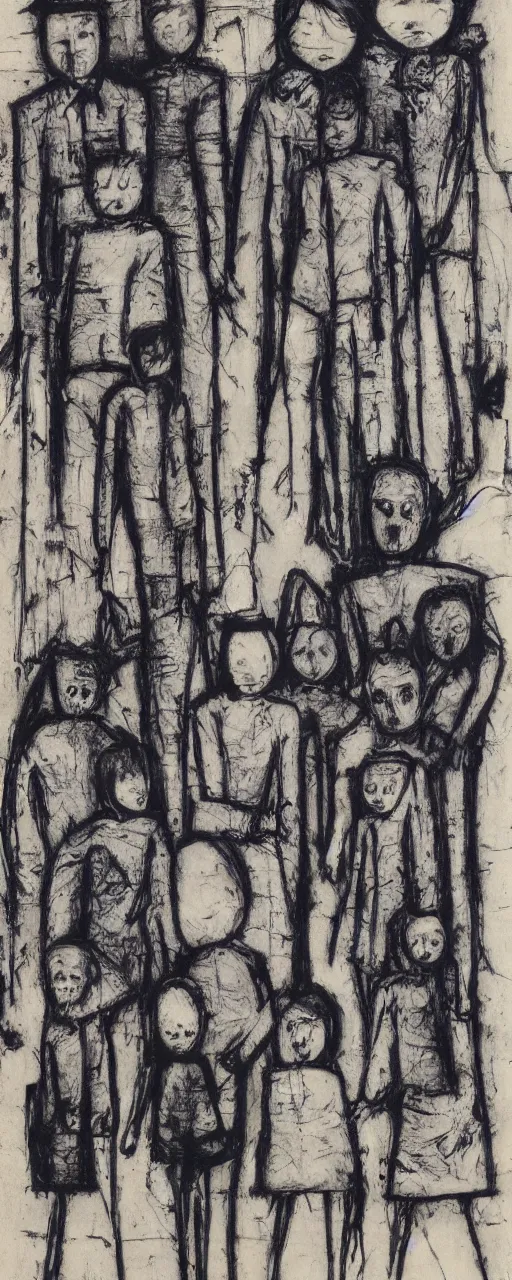 Image similar to blueprint of a family, by bernard buffet and stephen gammell and emil nolde, 8 k, trending on artstation