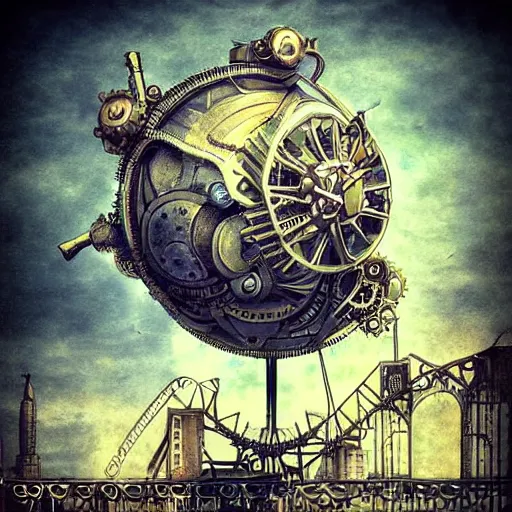 Image similar to giant mechanical rose, city, steampunk, fantasy art, sky in the background, detailed, behrens style