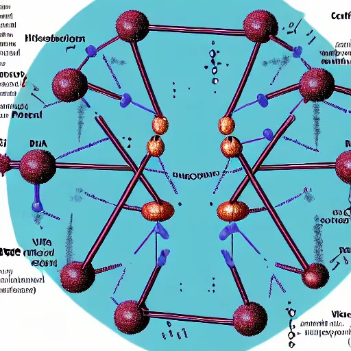 Prompt: schema of the inner workings of an atom and electron wit DNA