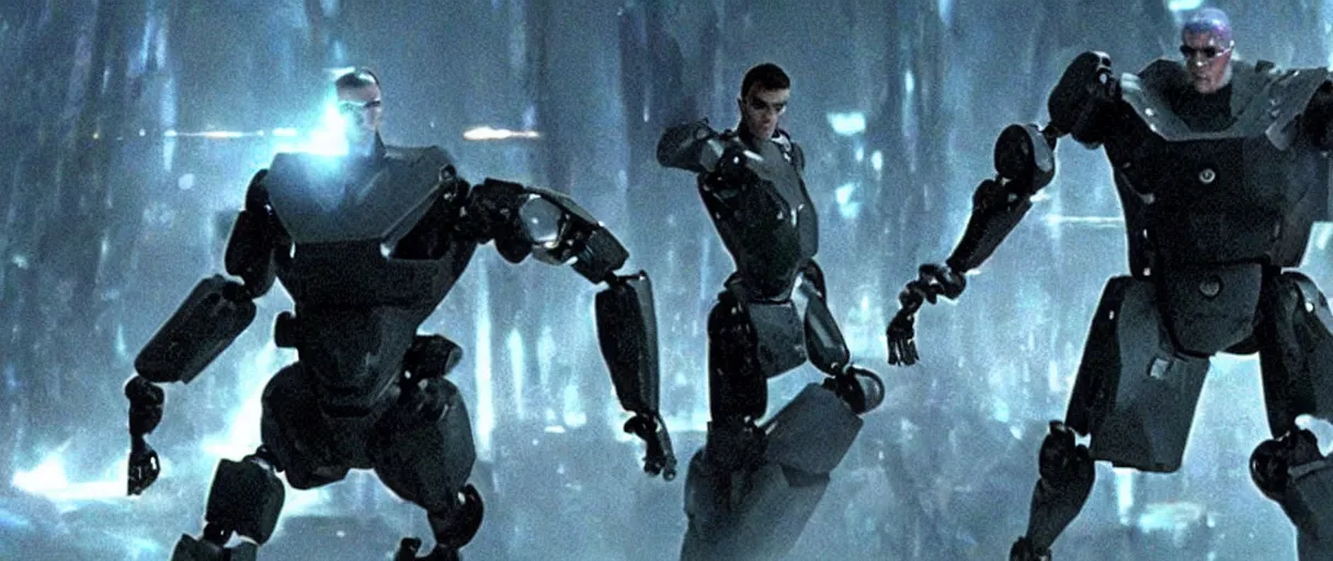 Image similar to sentinel robots from the matrix movie attacking Zion