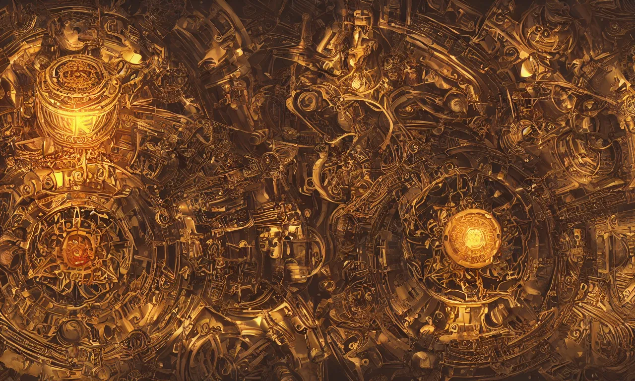 Image similar to steampunk engine laboratory 3 d volume mandala chakra digital color stylized concept substance natural color scheme, global illumination ray tracing hdr fanart arstation by sung choi and eric pfeiffer and gabriel garza and casper konefal