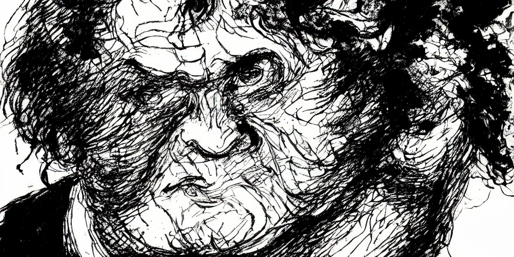 Prompt: ink lineart drawing of an angry man, white background, etchings by goya, chinese brush pen illustration, high contrast, deep black tones, contour