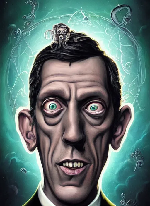 Prompt: lovecraft lovecraftian portrait of hugh laurie, pixar style, by tristan eaton stanley artgerm and tom bagshaw.