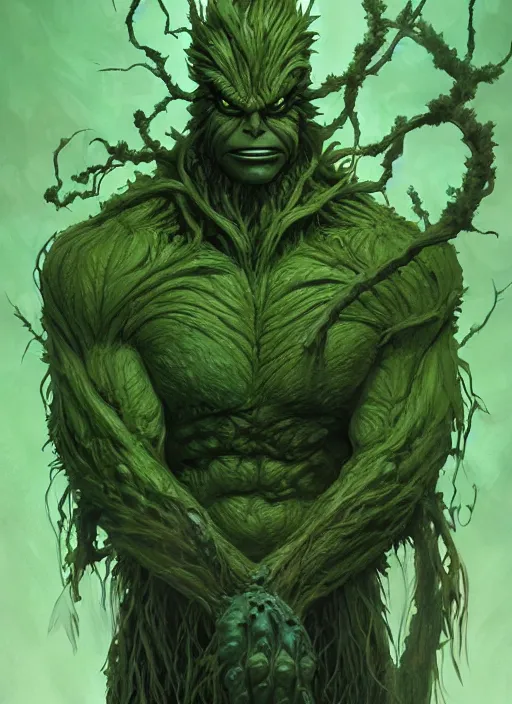 Image similar to grotesque portrait of swamp thing from vertigo imprint, artstation, cartoon, elegant, highly detailed, digital painting, masterpiece art by ghibli!, makoto shinkai!, bluth!, fujita goro!, giraud!, ghailan!, akihiko yoshida!, fadeev! 8 k