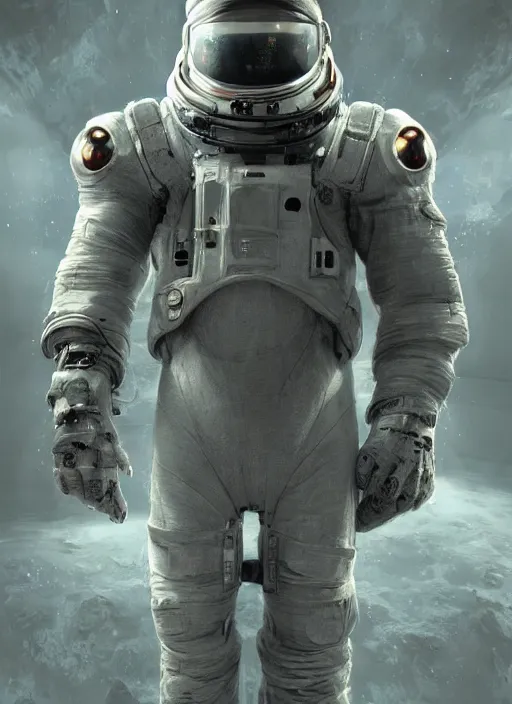 Prompt: concept art by craig mullins infrared complex and hyperdetailed technical astronaut suit in futuristic dark and empty spaceship underwater. reflection and dispersion materials. rays and dispersion of light. volumetric light. 5 0 mm, f / 3 2. noise film photo. flash photography. unreal engine 4, octane render. interstellar movie art