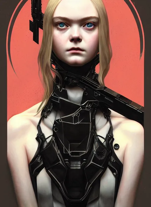 Image similar to symmetry!! portrait of elle fanning in metal gear solid and death stranding, horror, fashion, dark!! intricate, elegant, highly detailed, digital painting, artstation, concept art, smooth, sharp focus, illustration, art by artgerm and greg rutkowski and alphonse mucha